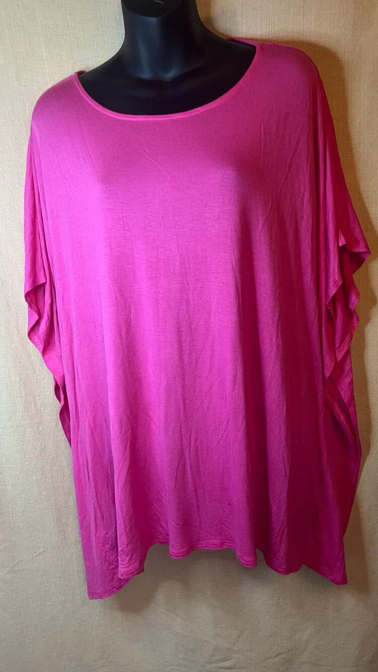 Modern Kiwi Pink Oversized Dolman Batwing Short Sleeve Tunic Top One Size